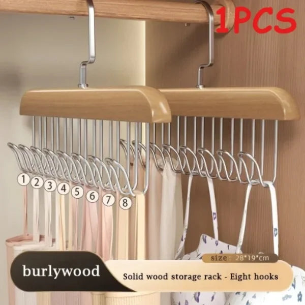 Multi-Functional Solid Wood Hanger Featuring 8 Hooks, Perfect for Apartments and Bedrooms Without Crowding