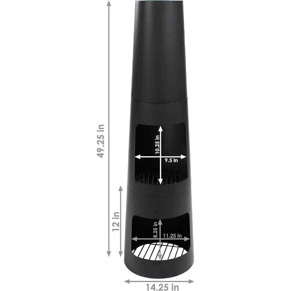 Chiminea Outdoor Fireplace with Poker and Cover - Outdoor Wood-Burning Fire Pit - Black