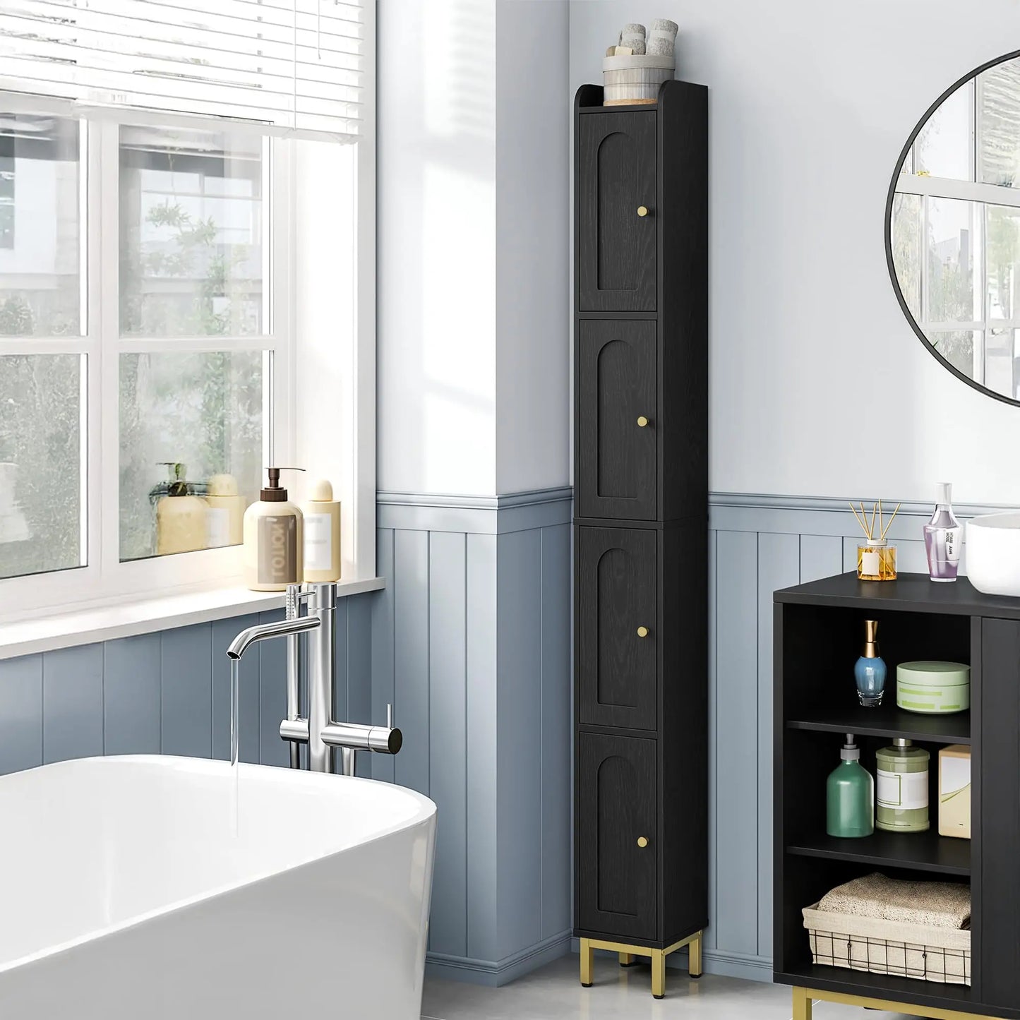 4‑Tier Narrow Tall Storage Cabinet – Slim Standing Organizer for Bathroom, Kitchen or Laundry