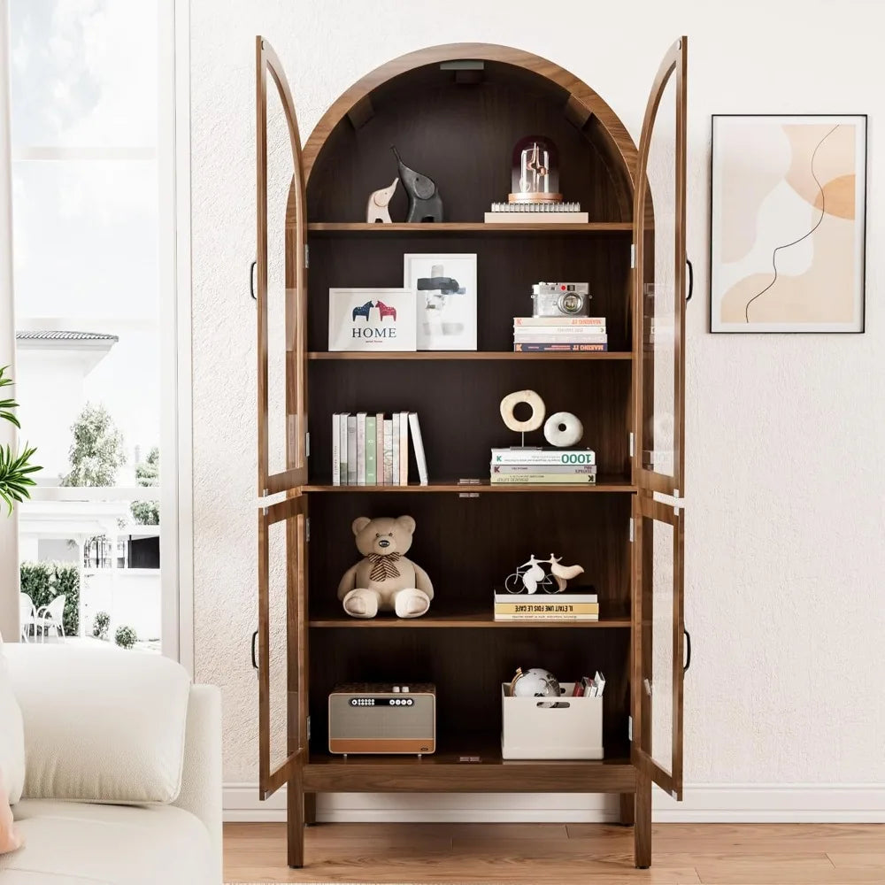 Heirloom Walnut Arched Sideboard 5-Tier Storage - 70" Tall
