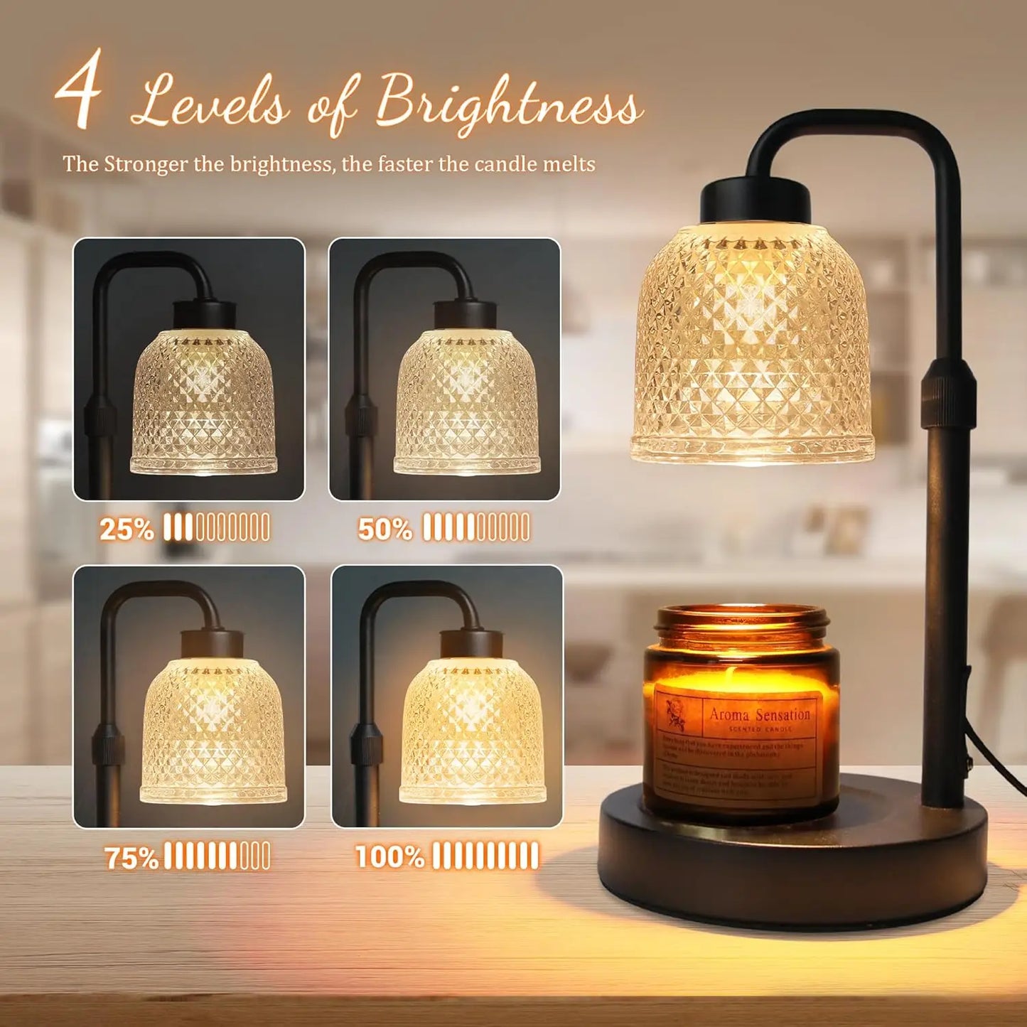 Dimmable Candle Warmer Lamp with Timer – Adjustable Height for Clean, Flameless Fragrance