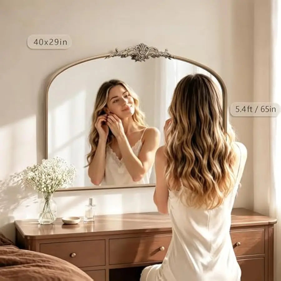 Vintage Arched Wall Mirror – Antique Gold (40" x 29")