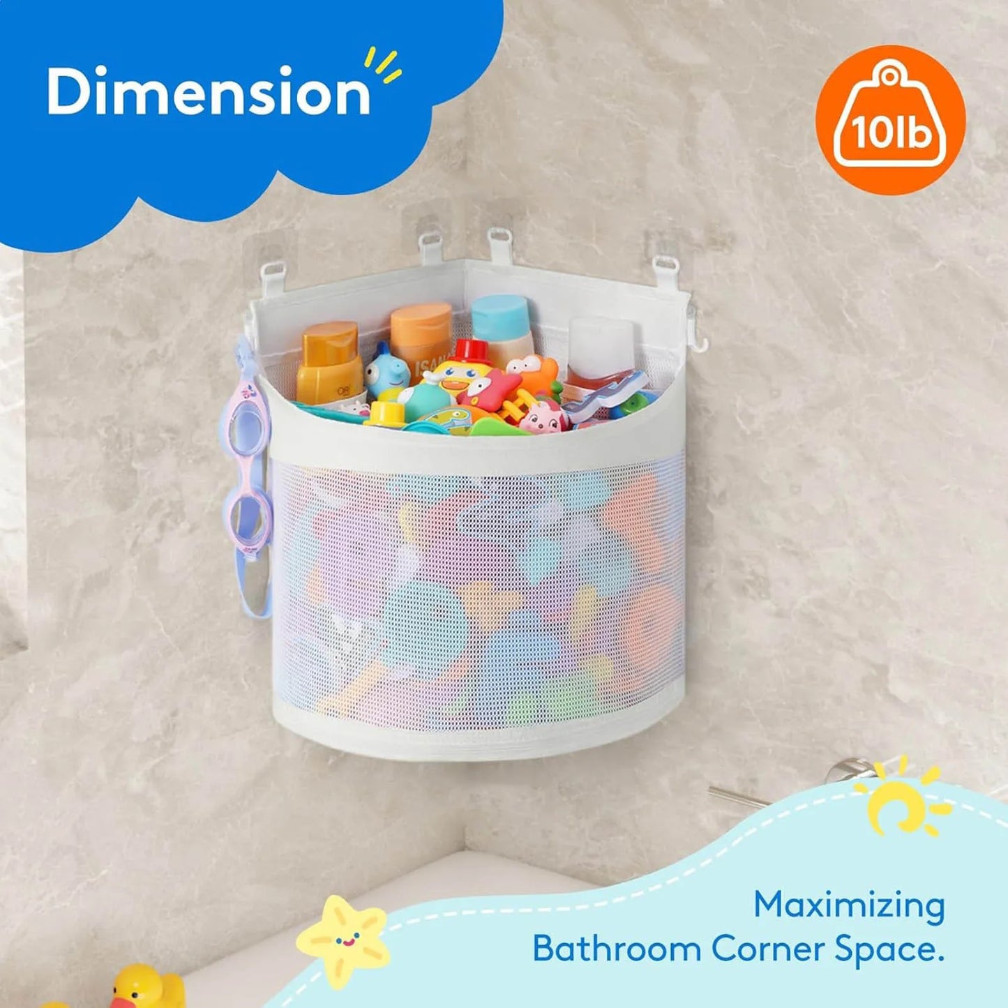 Kids Bath Toy Storage Bag – Large‑Capacity Hanging Mesh Organizer with Strong Suction Cups