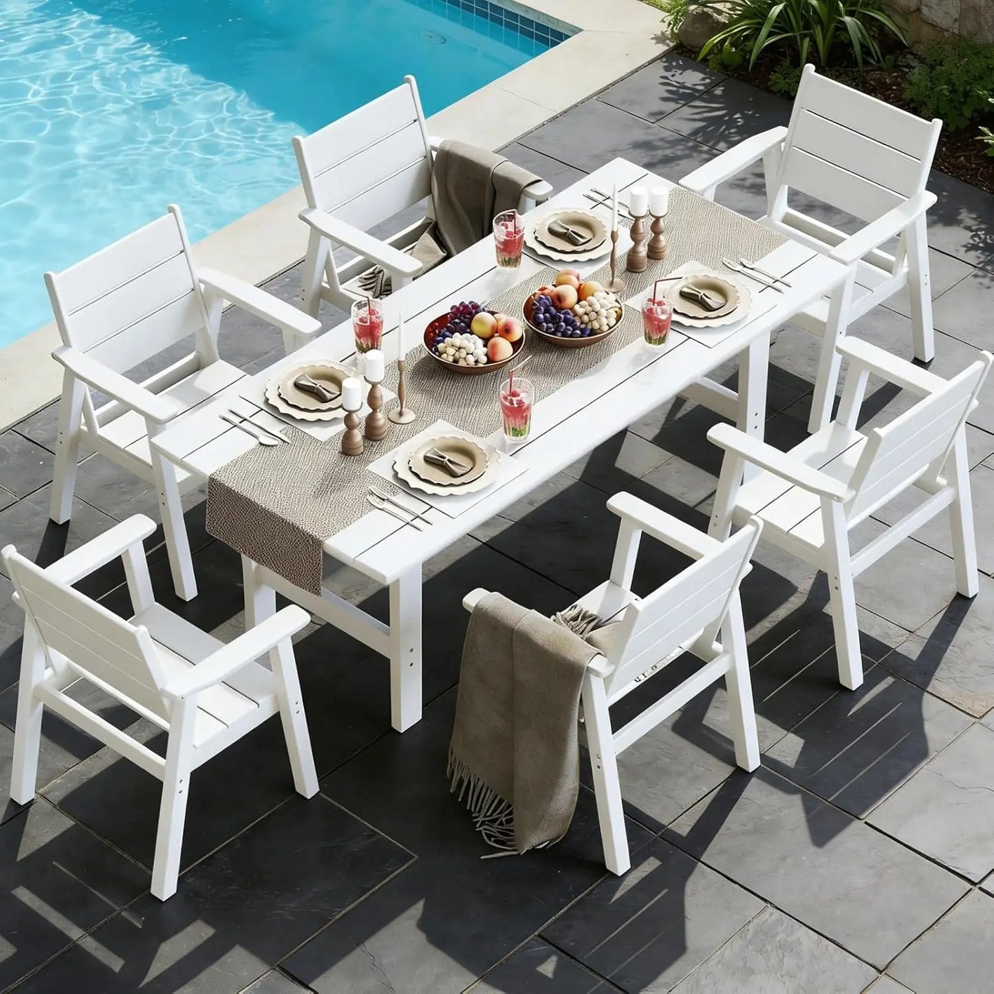 7‑Piece All‑Weather Outdoor Dining Set – 6 Seats, Table with Umbrella Hole, Black