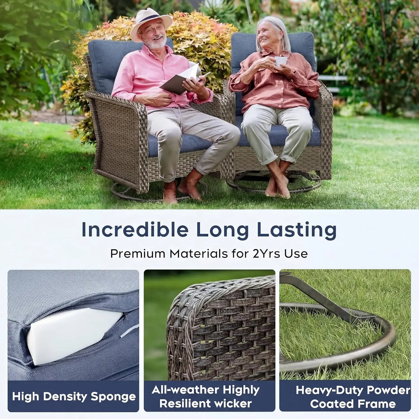 7‑Seat Patio Furniture Set – 44" Gas Fire Pit Table with Wicker Swivel Chairs, Sectional Sofa & Glider