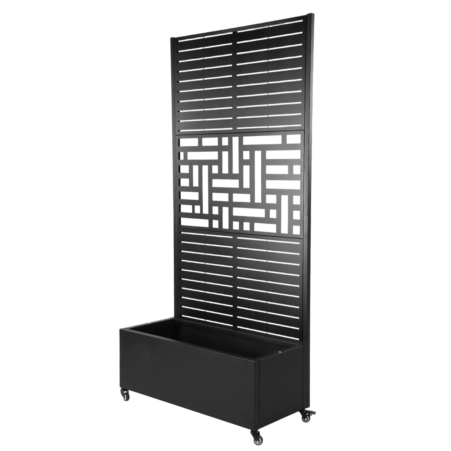 Metal Planter Box with Trellis and Wheels 70.87x35.43x15.75 Inch with Drainage Holes for Climbing Plants Vine
