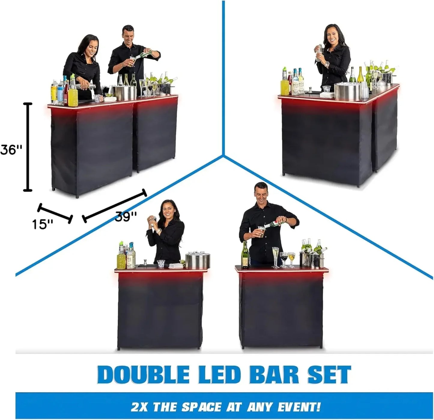 Portable Double Bar Table Set with LED Lights | Mobile Bartender Station & Carrying Case
