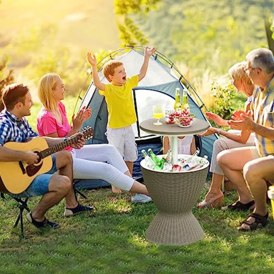 3-in-1 Rattan Outdoor Cool Bar Table | 8-Gallon Patio Wine & Beer Cooler