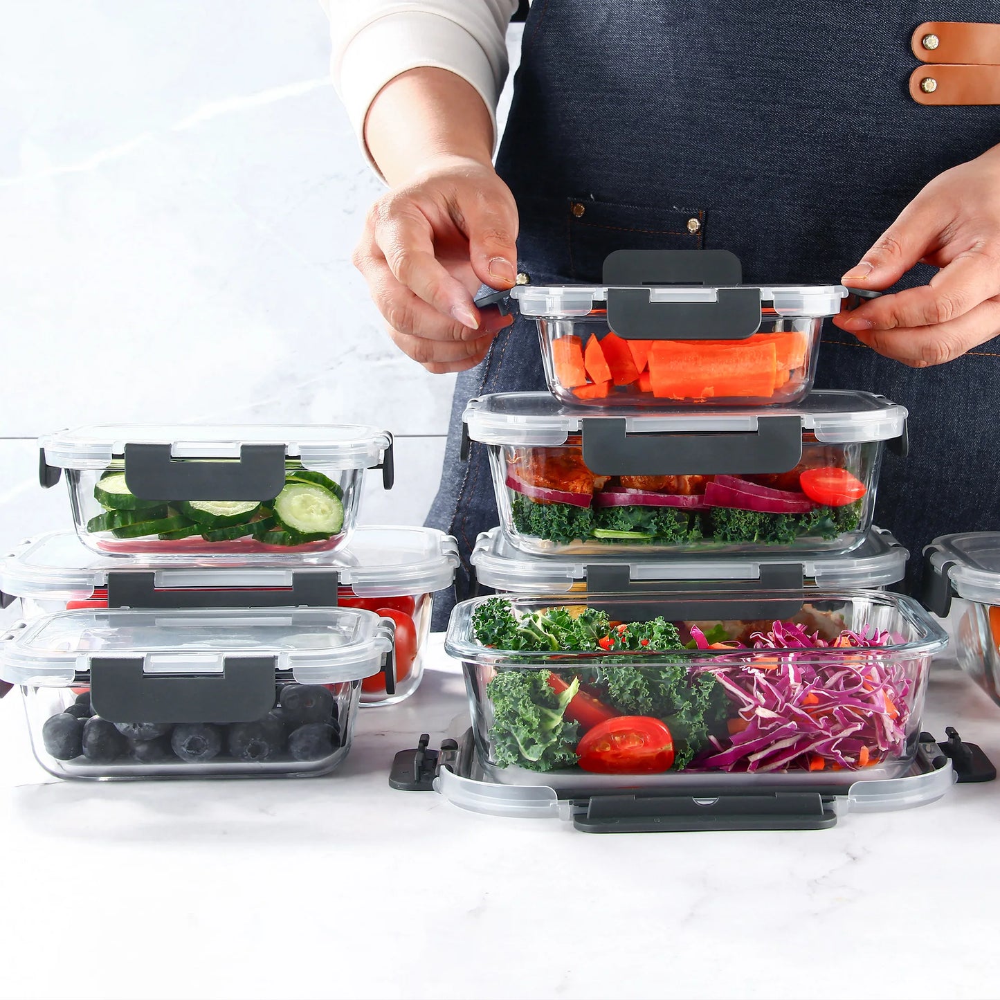 8-Piece Glass Food Storage Containers Set, BPA-Free, Leakproof, Microwave & Oven Safe, 6 Sizes, Glass Lock Lid