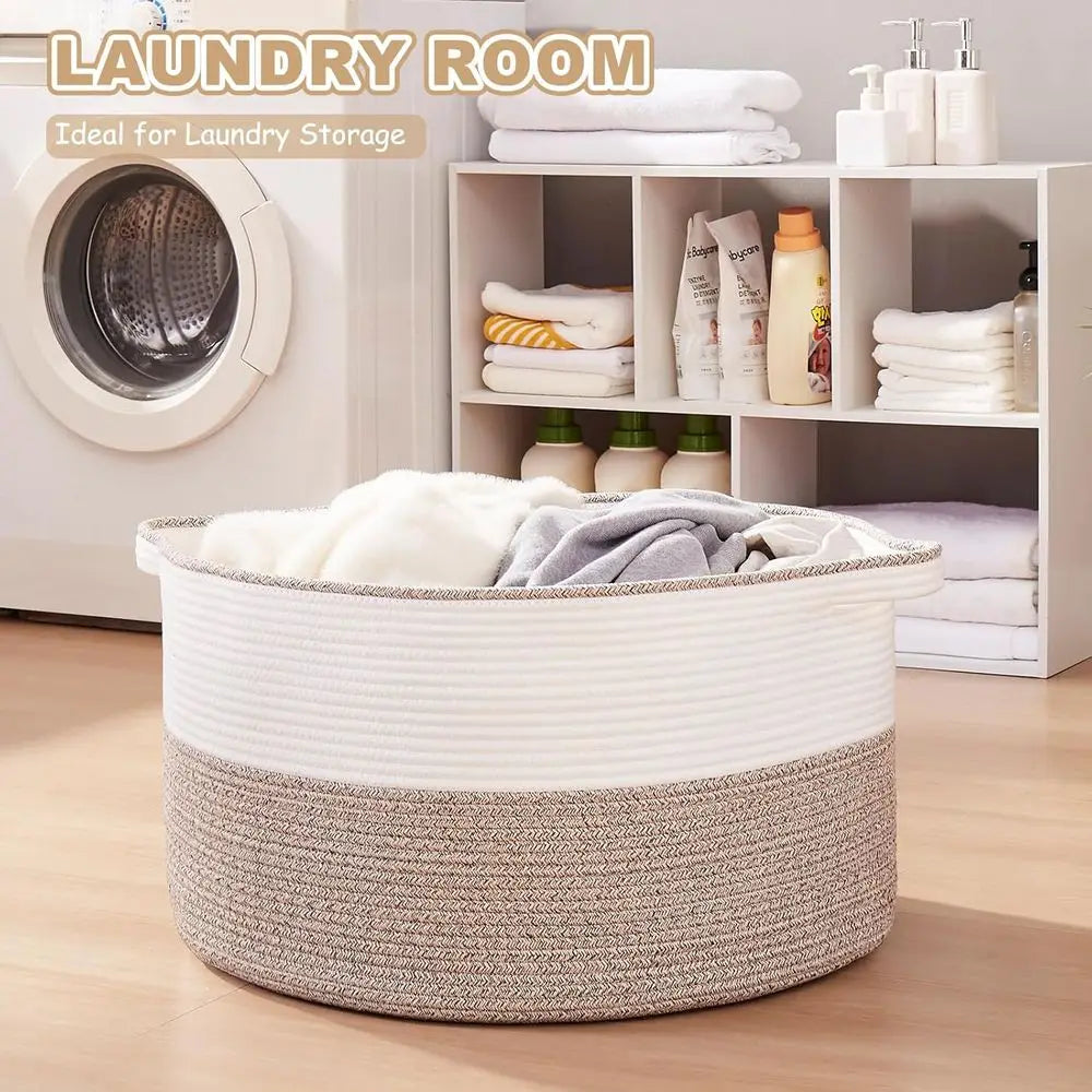 Extra Large Woven Cotton Rope Basket with Handles