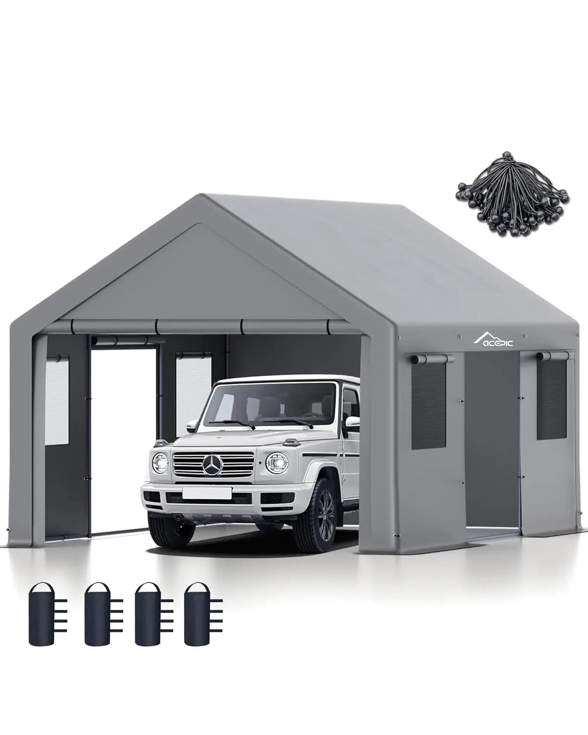 Heavy-Duty 13×20 Portable Carport – Waterproof, UV-Resistant Garage with Roll-Up Windows & Doors