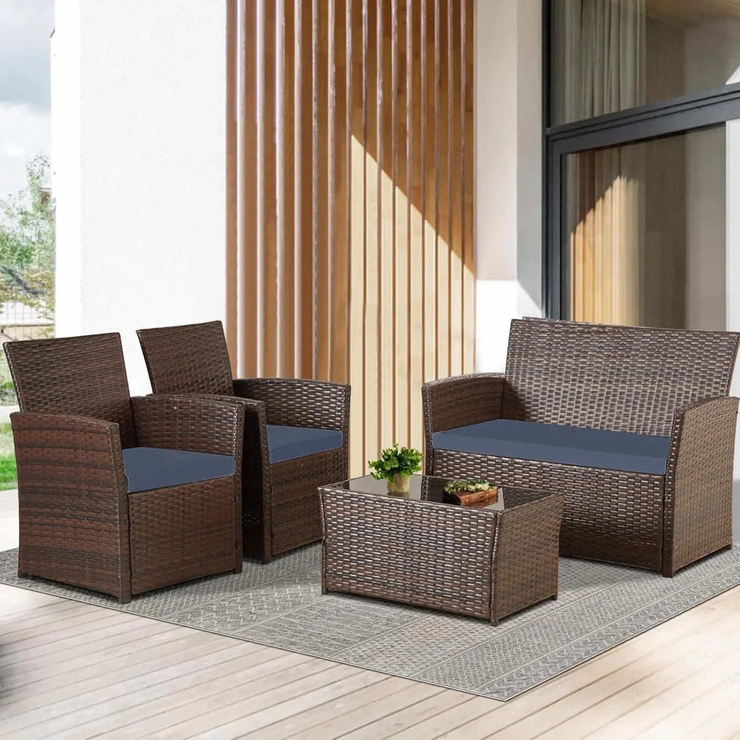 4‑Piece Outdoor Patio Furniture Set – Rattan Sofa, Chairs & Coffee Table