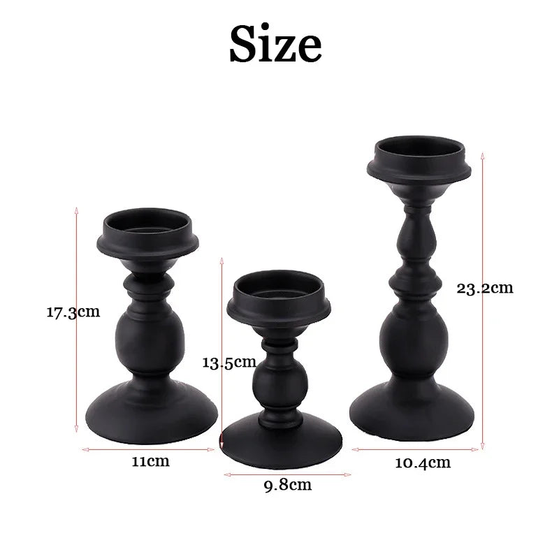 Nordic Statuesque Pillar Candle Holders – Matte Black Metal Accent Set (Sold Individually or Set of 3)