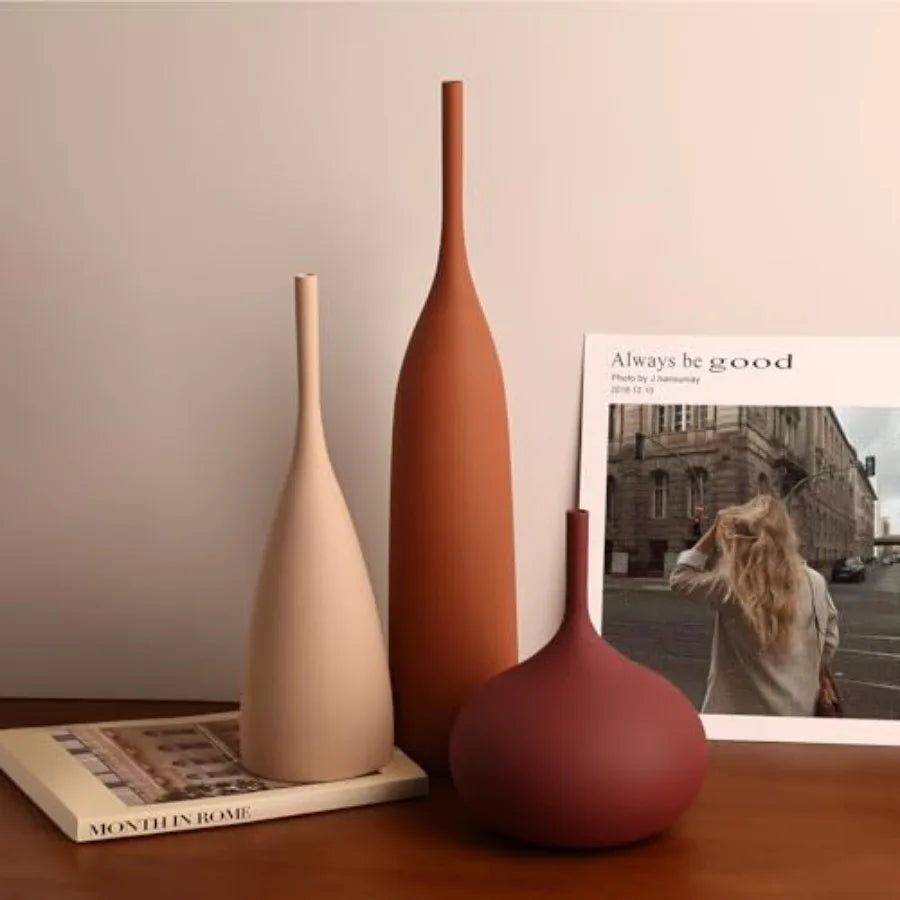Ceramic Vases Set of 3 – Modern Boho Matte Decorative Vases for Centerpieces, Home, Living Room & Shelf Décor