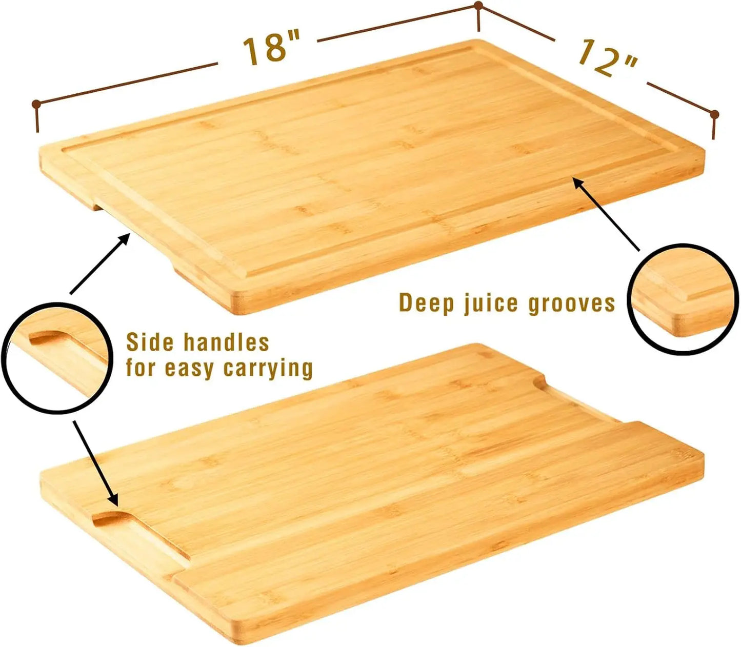Large Bamboo Cutting Board with Handles and Juice Grooves, Perfect for Kitchen and Charcuterie