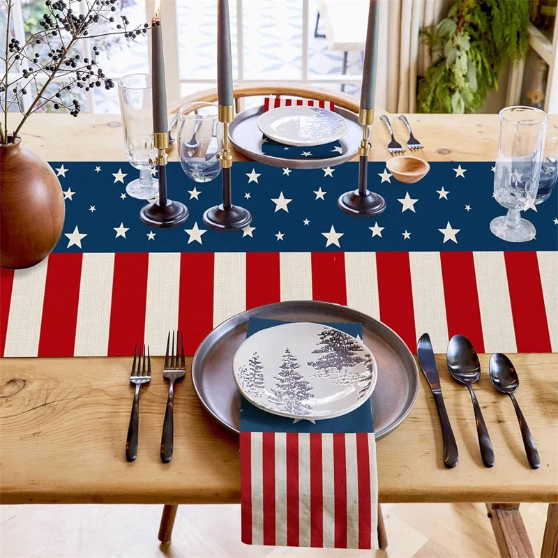 American Flag Table Runner USA Patriotic Table Decoration for Fourth of July, BBQ