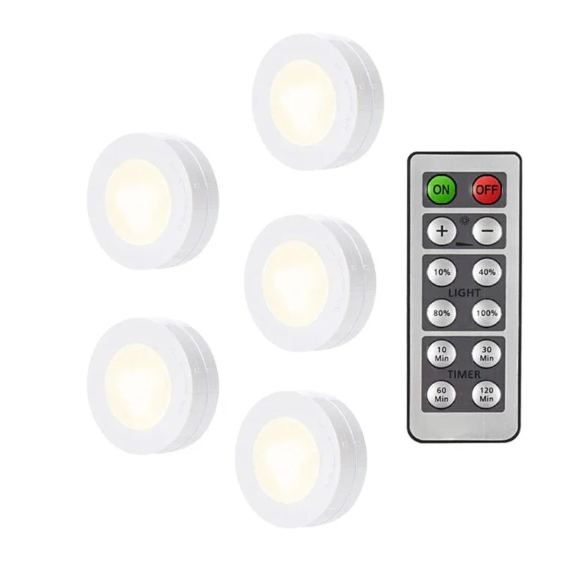 LED Puck Light Wireless Under Cabinet Lights with Remote Control Dimmable Battery Powered Night Lamp for Kitchen, Closet, Wardrobe