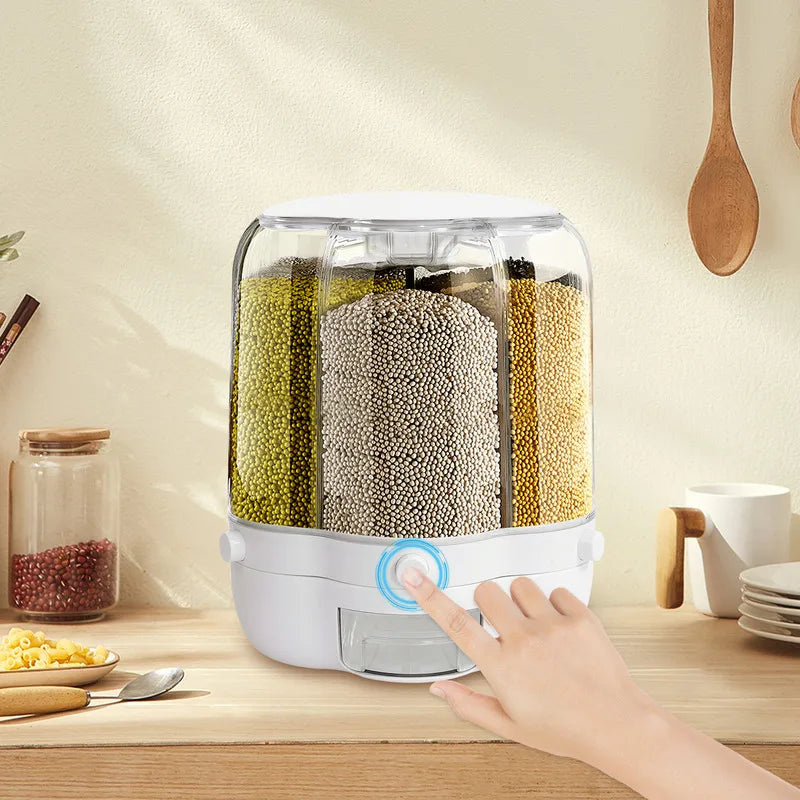 Rotating Food Storage Container - Transparent Large Capacity for Rice, Beans, and Grain - Container with Lid