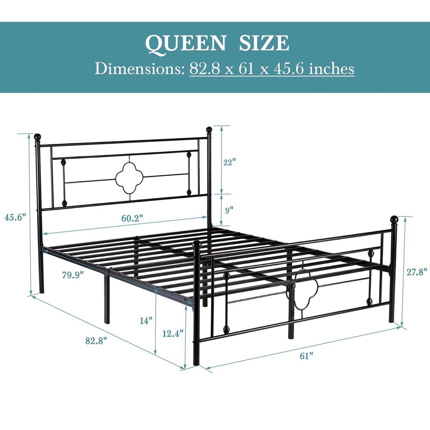 14" Metal Platform Bed Frame – Heavy‑Duty Steel Base with Under‑Bed Storage, No Box Spring Needed