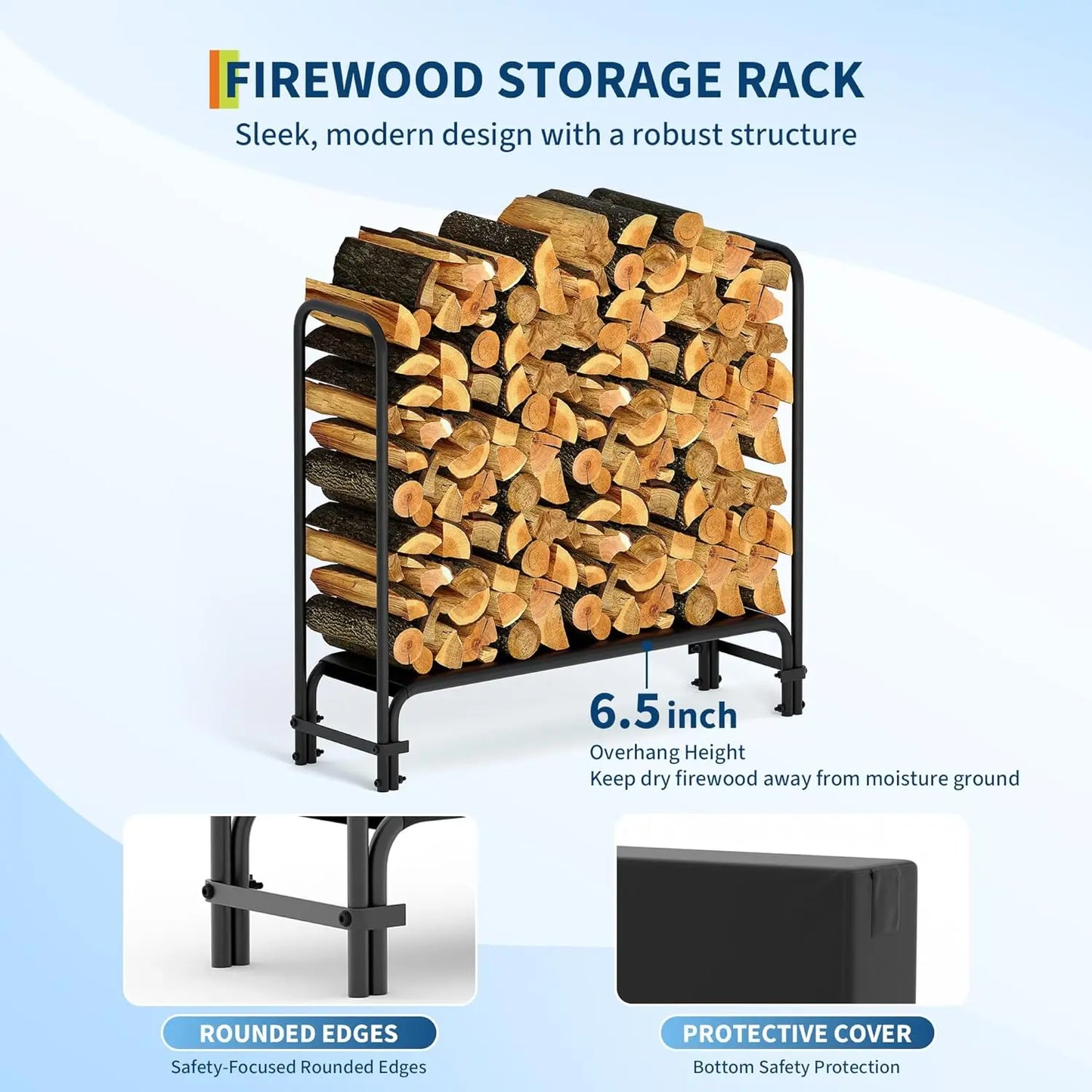 4ft Firewood Holder with Waterproof Cover