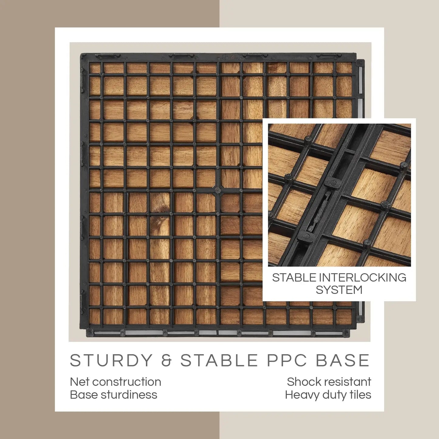 Acacia Wood Premium Deck Tiles 10- Pcs Outdoor,  Waterproof, Golden Teak Crossed Pattern 10 Sq Feet