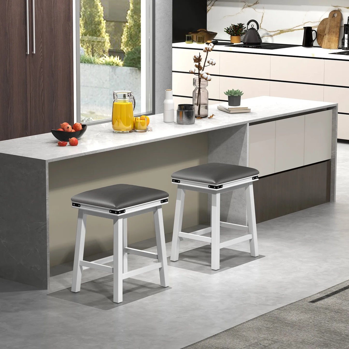24" Counter‑Height Bar Stools (4-Pack) – Leather Upholstered Seating with Footrest