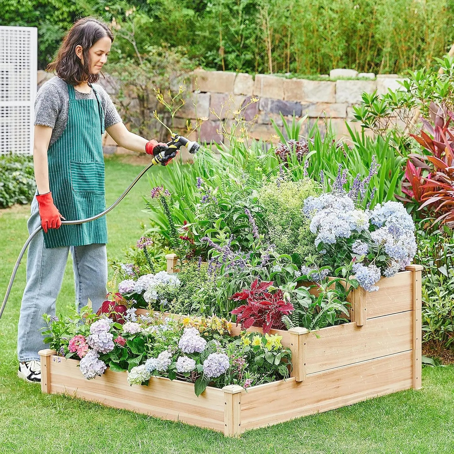 3‑Tier Elevated Wooden Garden Bed – Raised Planter Boxes for Vegetables, Herbs & Flowers