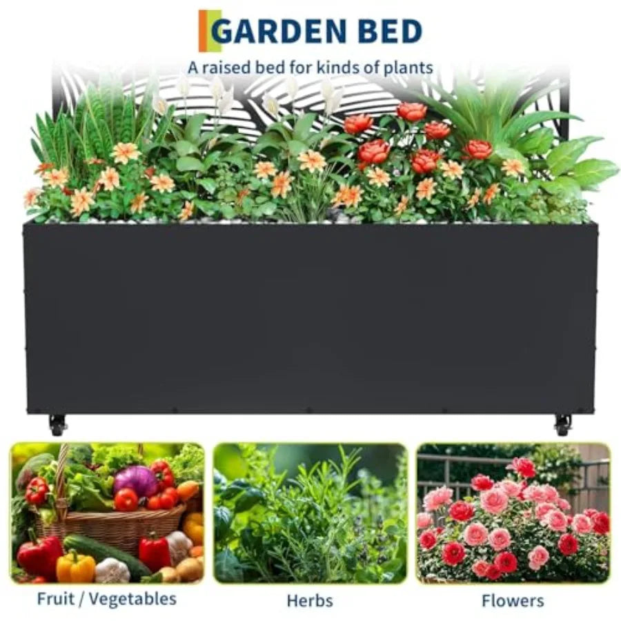 Metal Planter Box with Trellis and Wheels 71x47x16 R for Climbing Plants