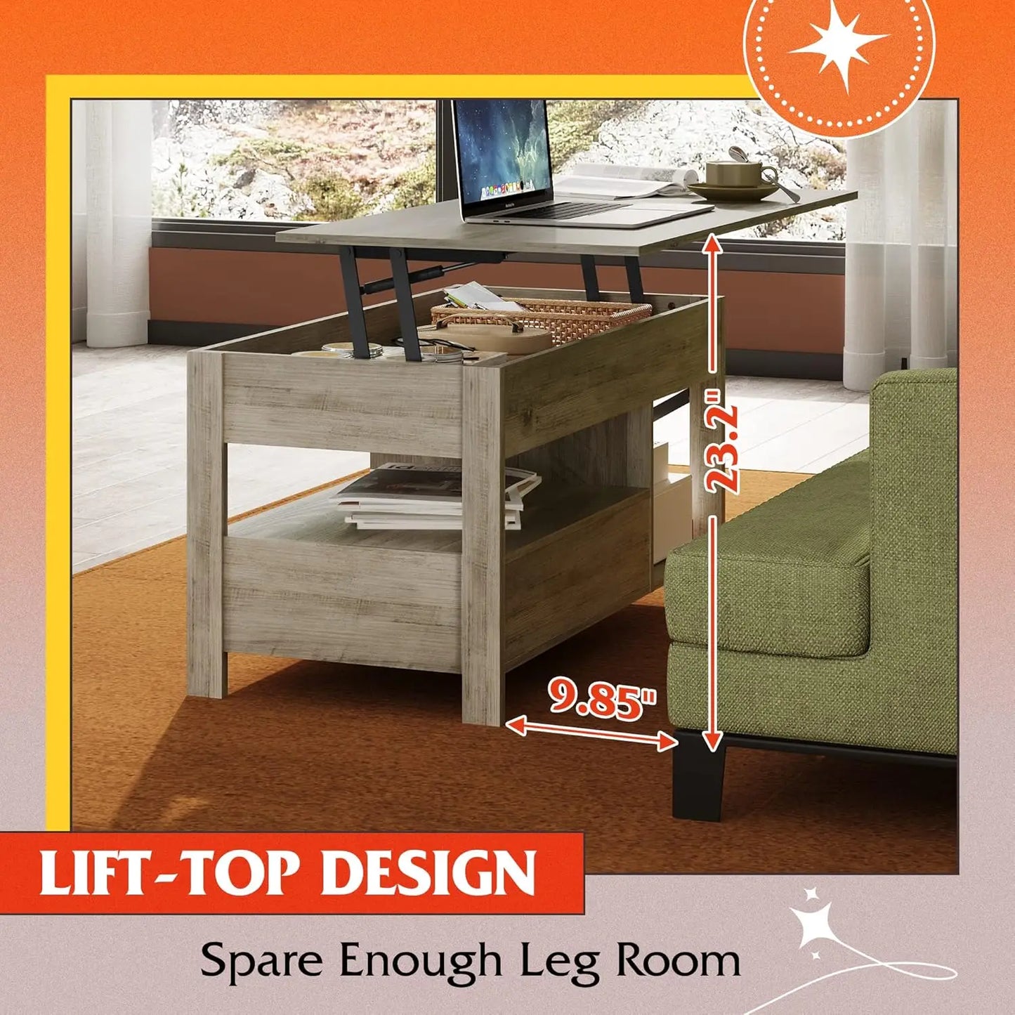 39" Lift Top Coffee Table with Hidden Compartment, Storage Drawers and Storage Shelf for Living Room