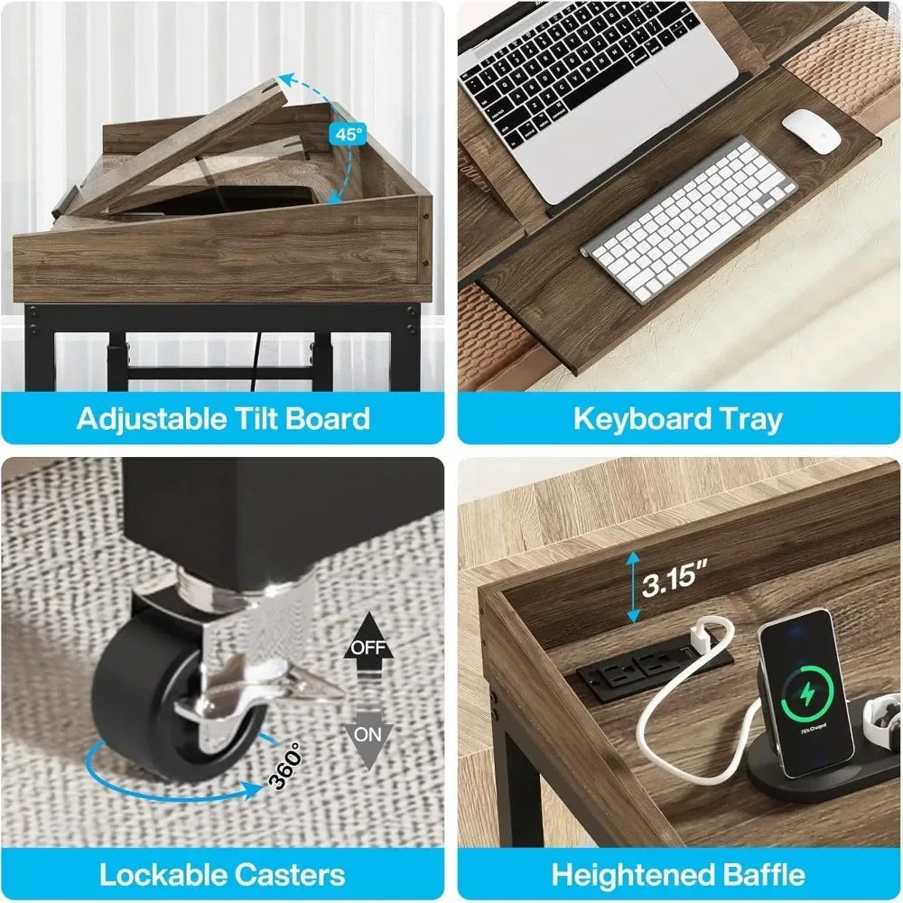 Height‑Adjustable Overbed Table with Wheels – Queen‑Size Rolling Desk & Mobile Laptop Cart