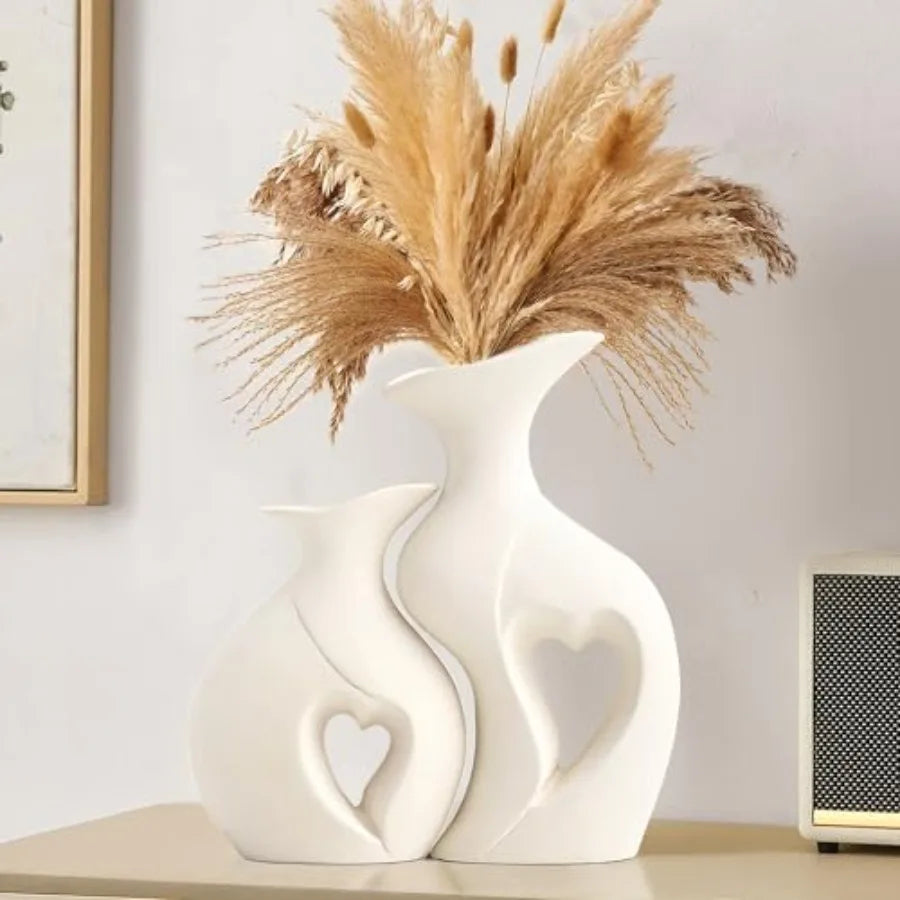 Set of 2 Heart Shaped Ceramic Vases