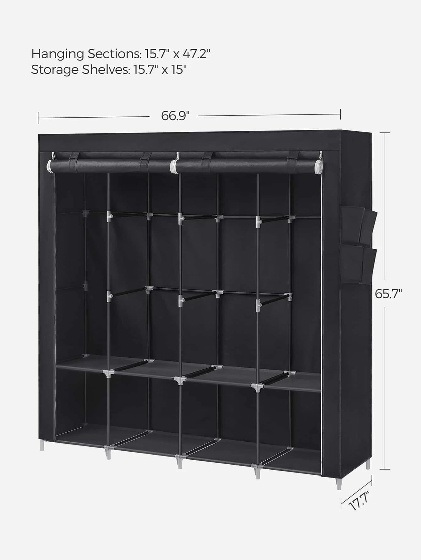 Portable Closet, Wardrobe Closet Organizer With Cover, 4 Hanging Rods And Shelves, 4 Side Pockets