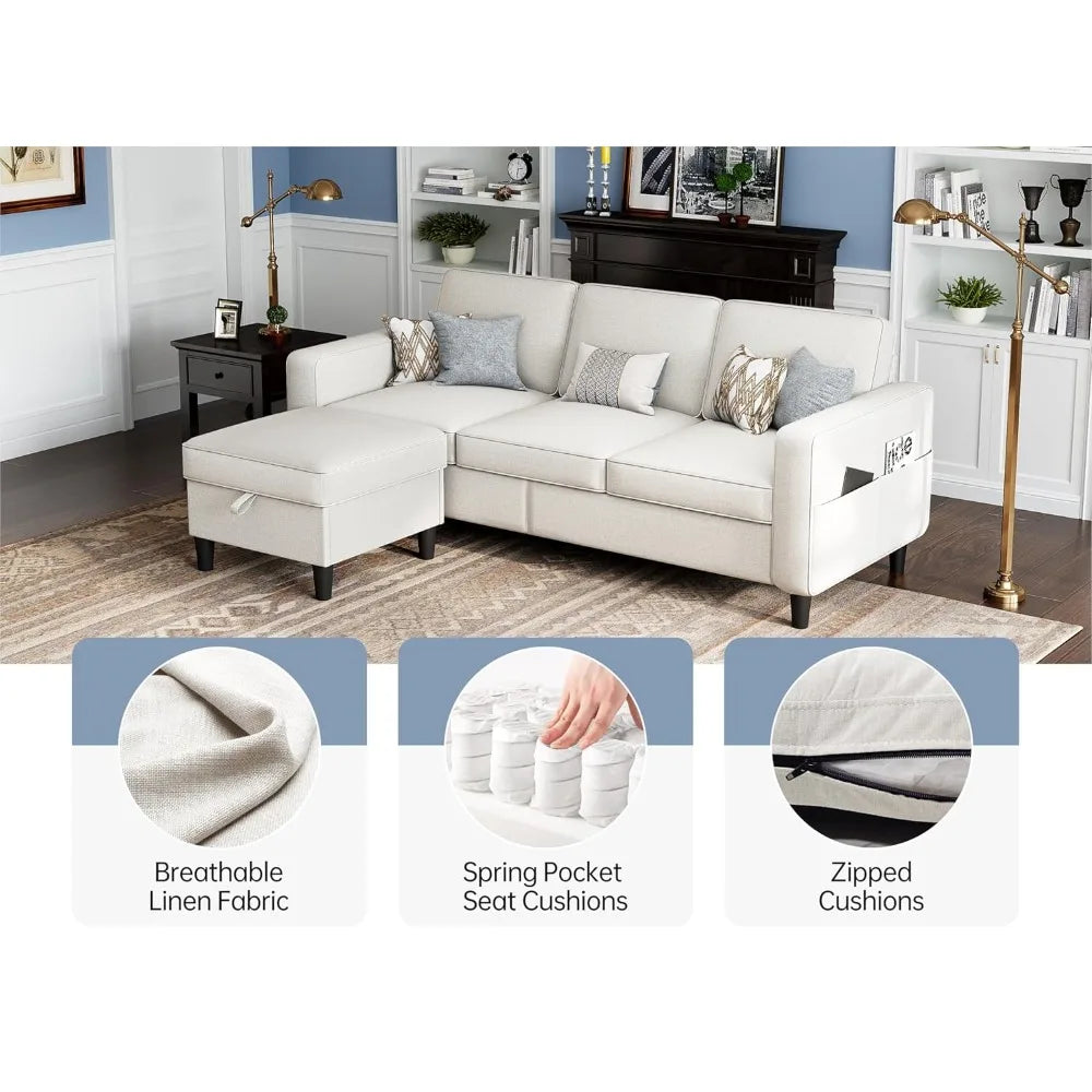 78" L Shaped Couch with Removable Storage Ottoman