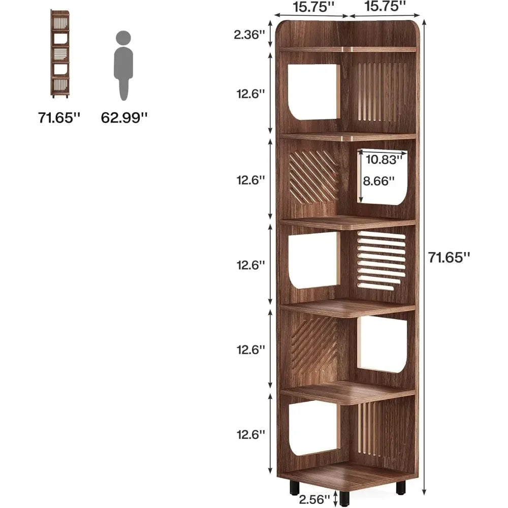 Freestanding Corner Display Shelf | Narrow Bookshelf & Storage Organizer