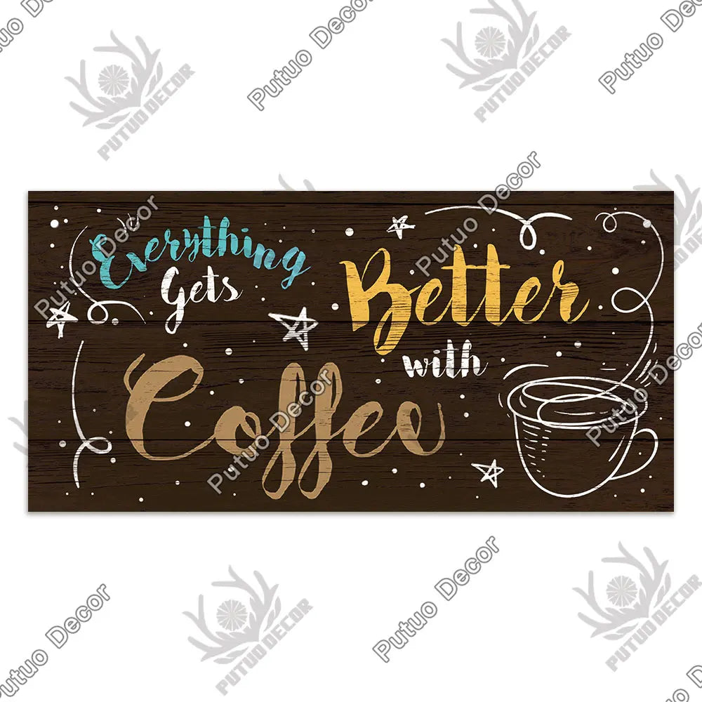 Decor Coffee Wooden Signs - Plaque Wood Plate Rustic Hanging for Cafe, Bar, or Kitchen