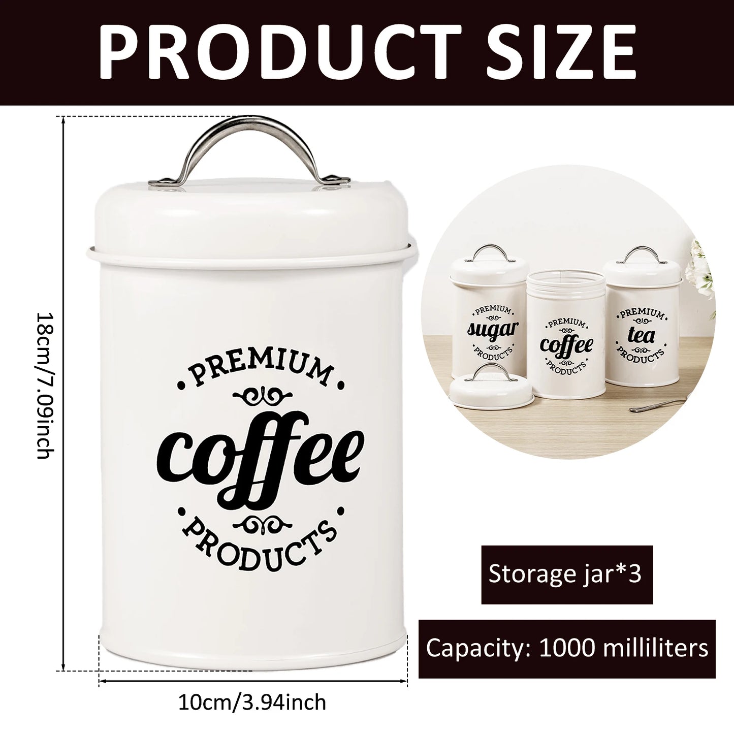 3Pcs Coffee Bean Organizer - Tea, Coffee, and Sugar Canisters Set with Lid