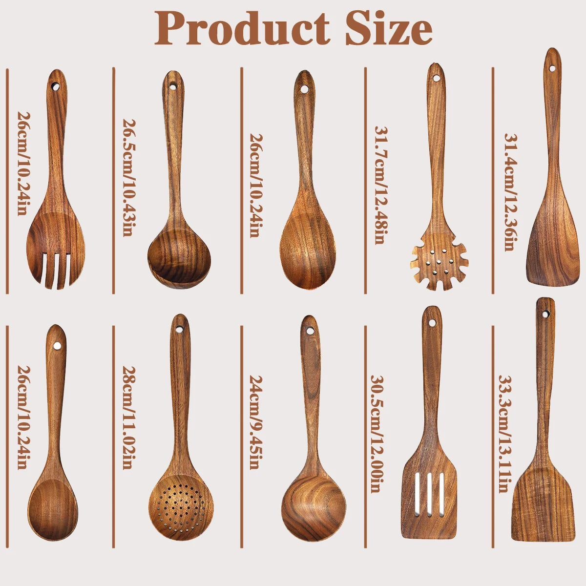 10-Piece Wooden Spoon Set – Kitchen Wooden Utensils for Cooking & Food Prep