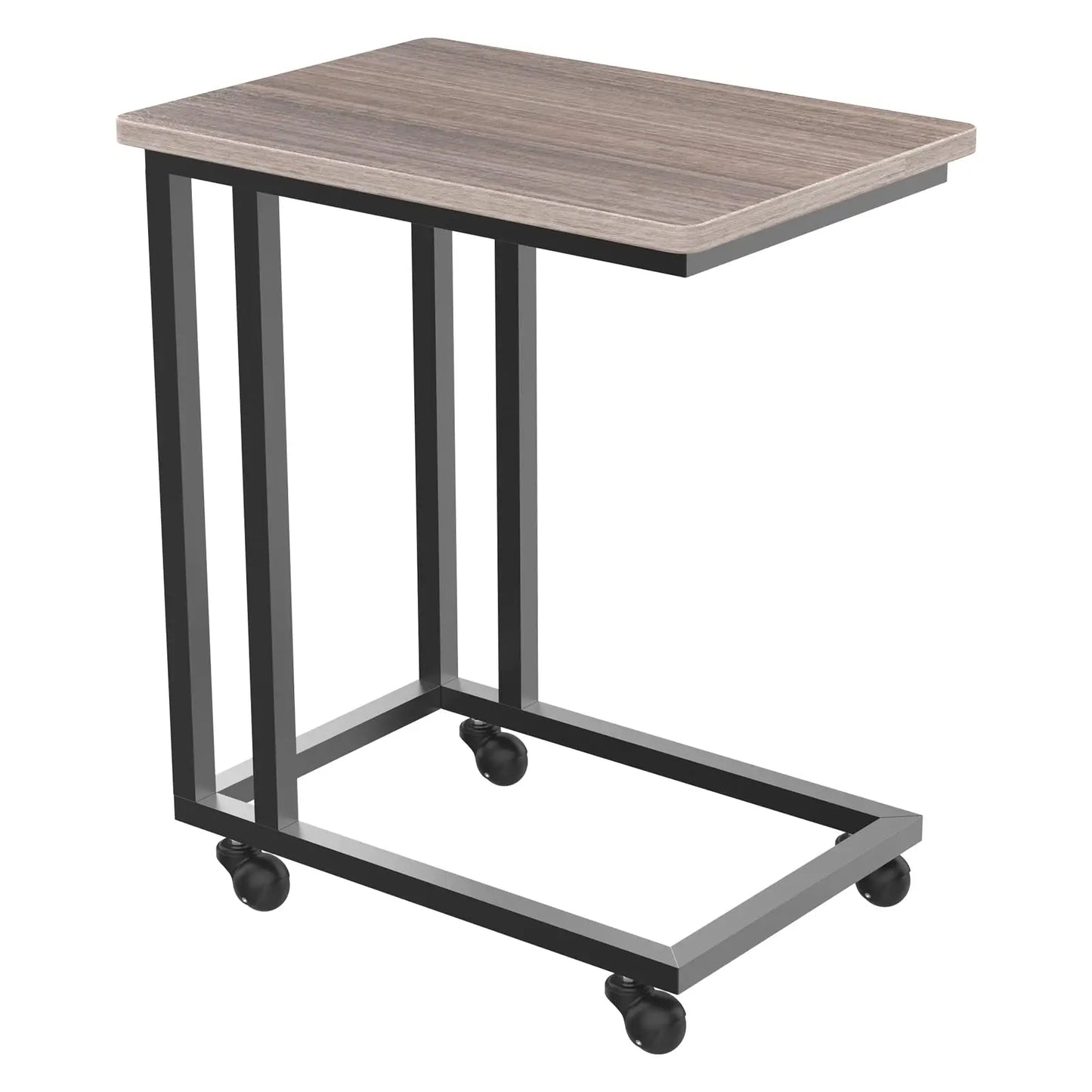 Wood Sofa Table with Wheels – Portable Overbed & Bedside Desk with Adjustable Feet and Metal Frame
