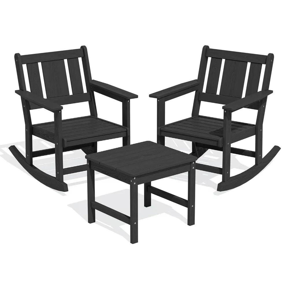 3‑Piece Patio Rocking Chair Set – All‑Weather Chairs with Cushions & Side Table