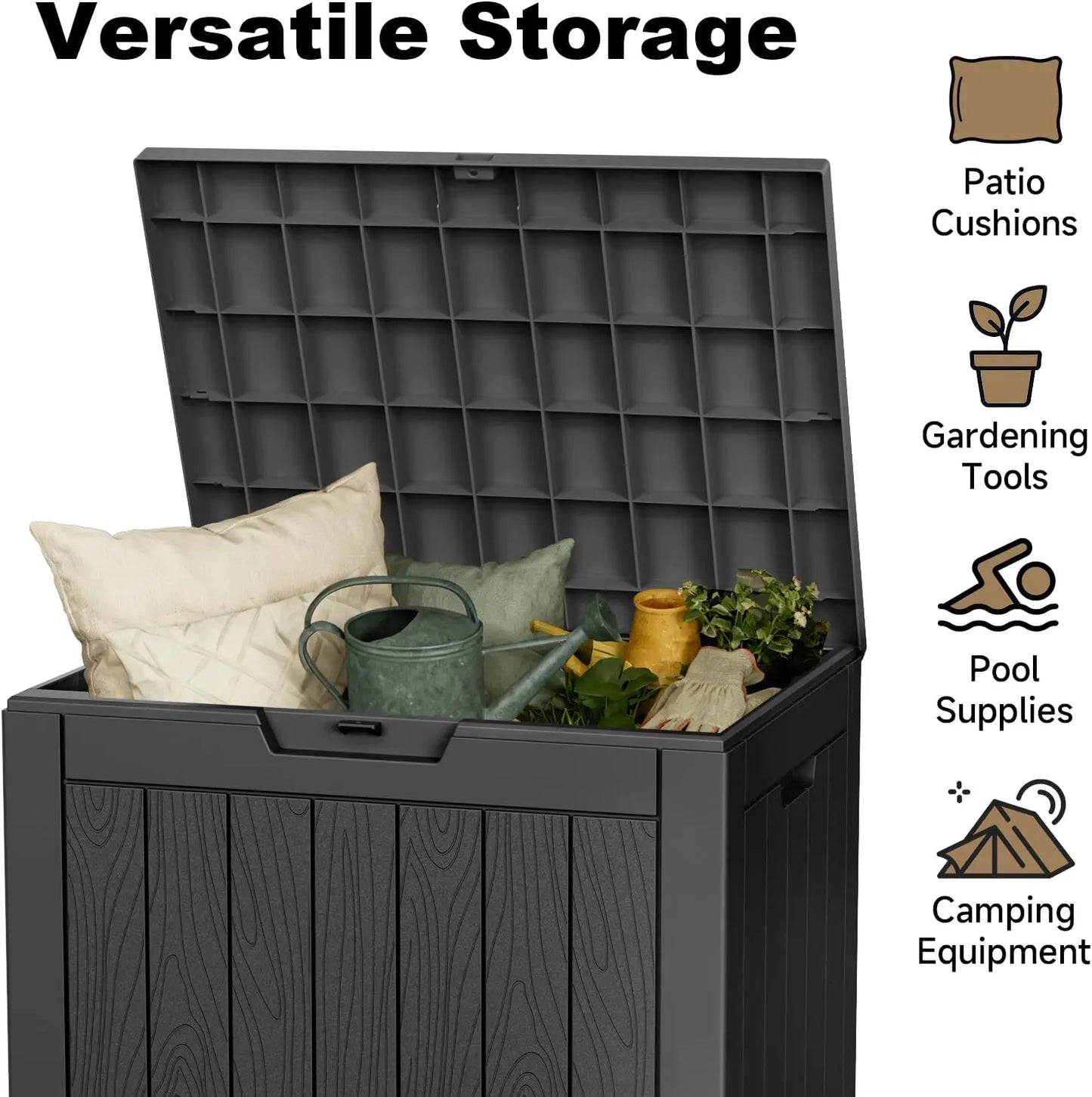 30‑Gallon Outdoor Storage Box – Lockable, Waterproof Deck Box for Garden Tools & Cushions (Black)