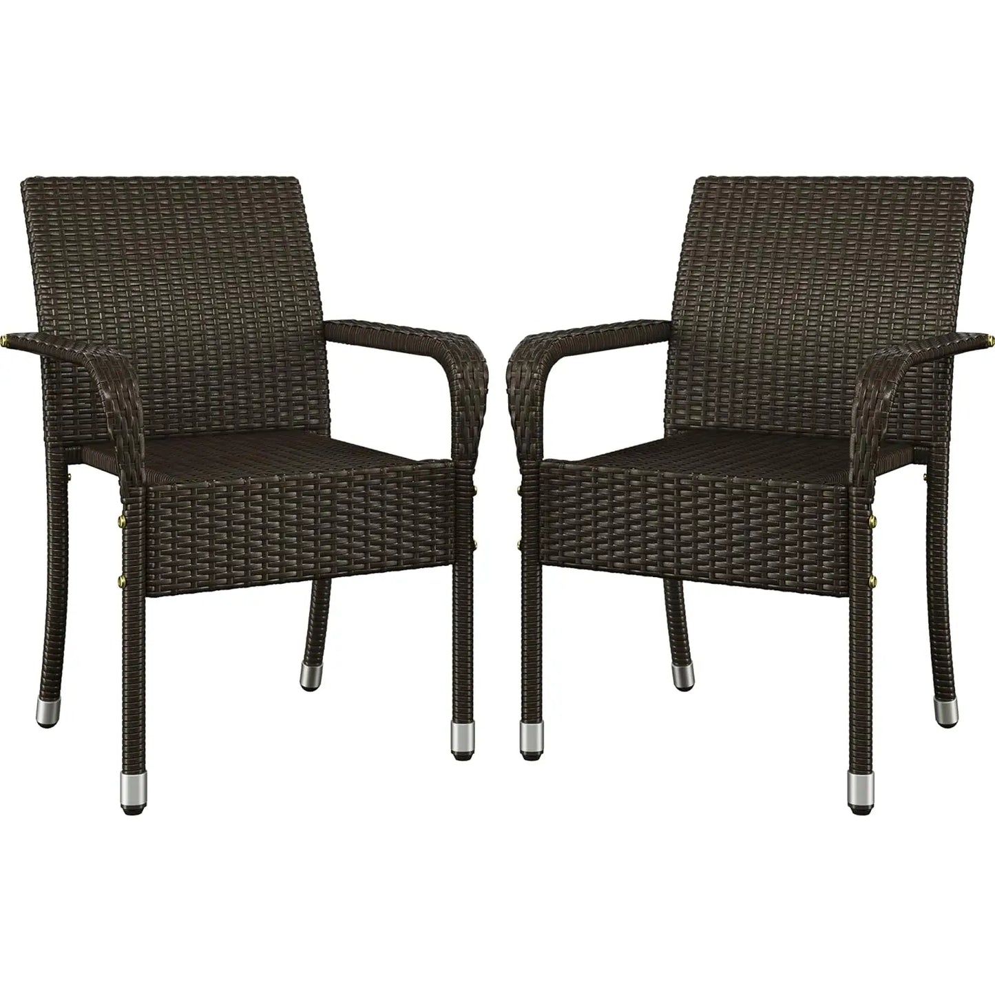 2pcs - Stackable All-Weather Rattan Chairs w/Armrests, Steel Frame, Outdoor