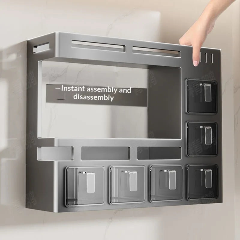 Kitchen seasoning storage rack, multifunctional wall mounted household oil, salt, sauce, vinegar storage rack