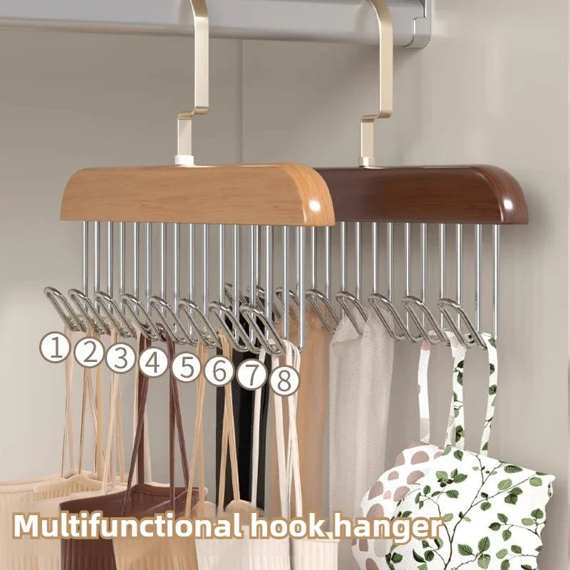 Multi-Functional Solid Wood Hanger Featuring 8 Hooks, Perfect for Apartments and Bedrooms Without Crowding