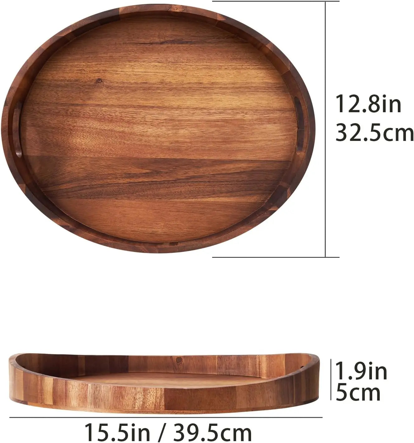 Decorative Round Wood Serving Tray with Handles