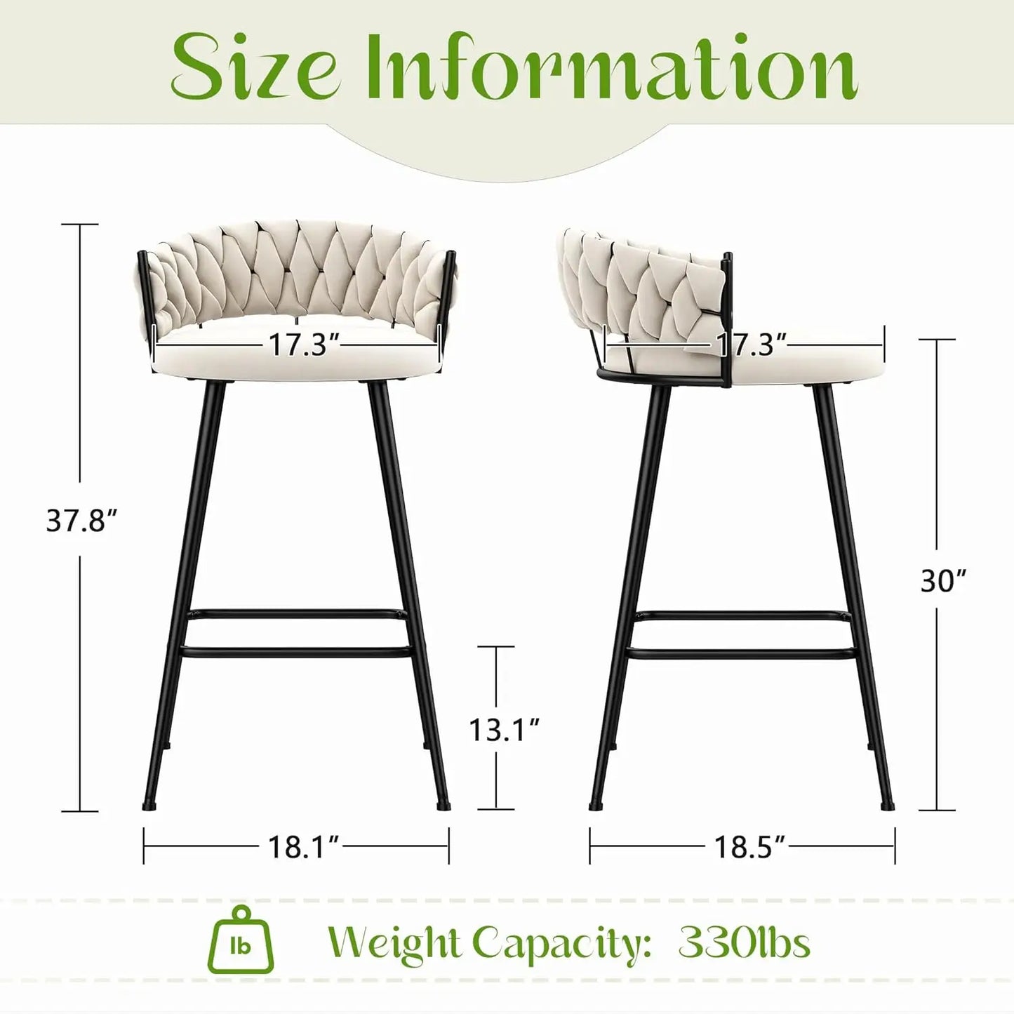 30" Metal Bar Stools (Set of 4) – Modern Counter Chairs with Woven Backrest