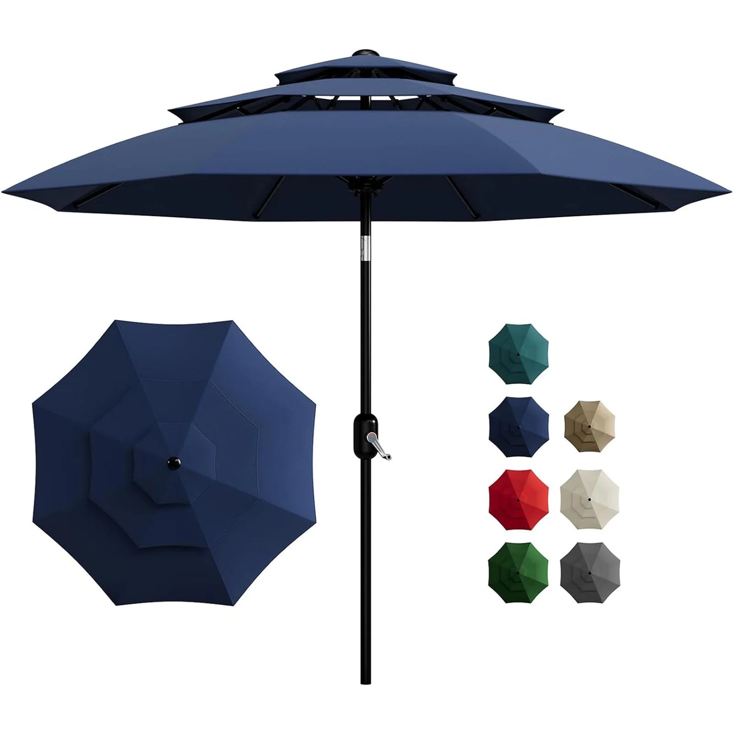 10FT 3‑Tier Patio Umbrella – Vented Outdoor Market Umbrella with Crank & Tilt, Fade‑Resistant Sunshade