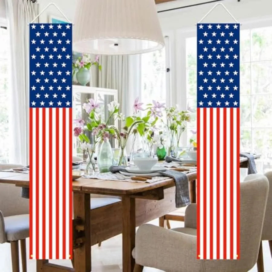 4th of July Outdoor Hanging Banners – Patriotic American Flag Porch Signs for Memorial, Veterans & Labor Day