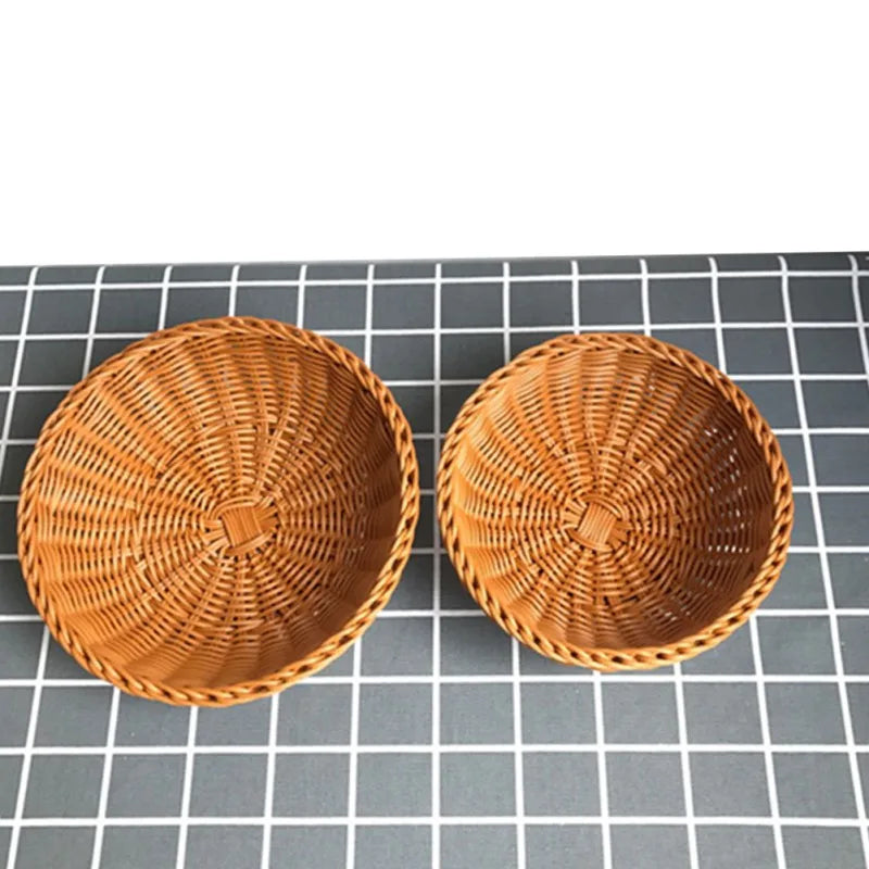 Natural Rattan Fruit Basket – Round Woven Food Storage & Serving Bowl for Bread, Snacks, and Desserts