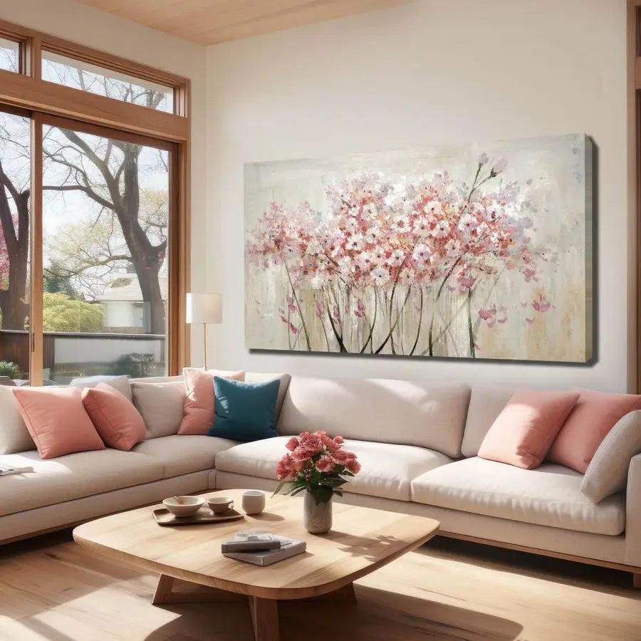 White Floral Oil Painting Canvas Art Wall - Botanical Picture Graffiti Wall Art for Bedroom, Living Room