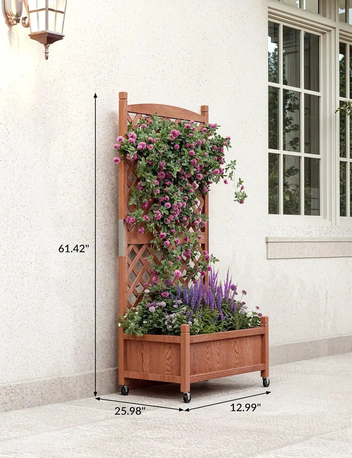 Tall Wood Planter Box with Trellis and Wheels